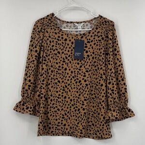 Crown & Ivy Brown Leopard Print Blouse